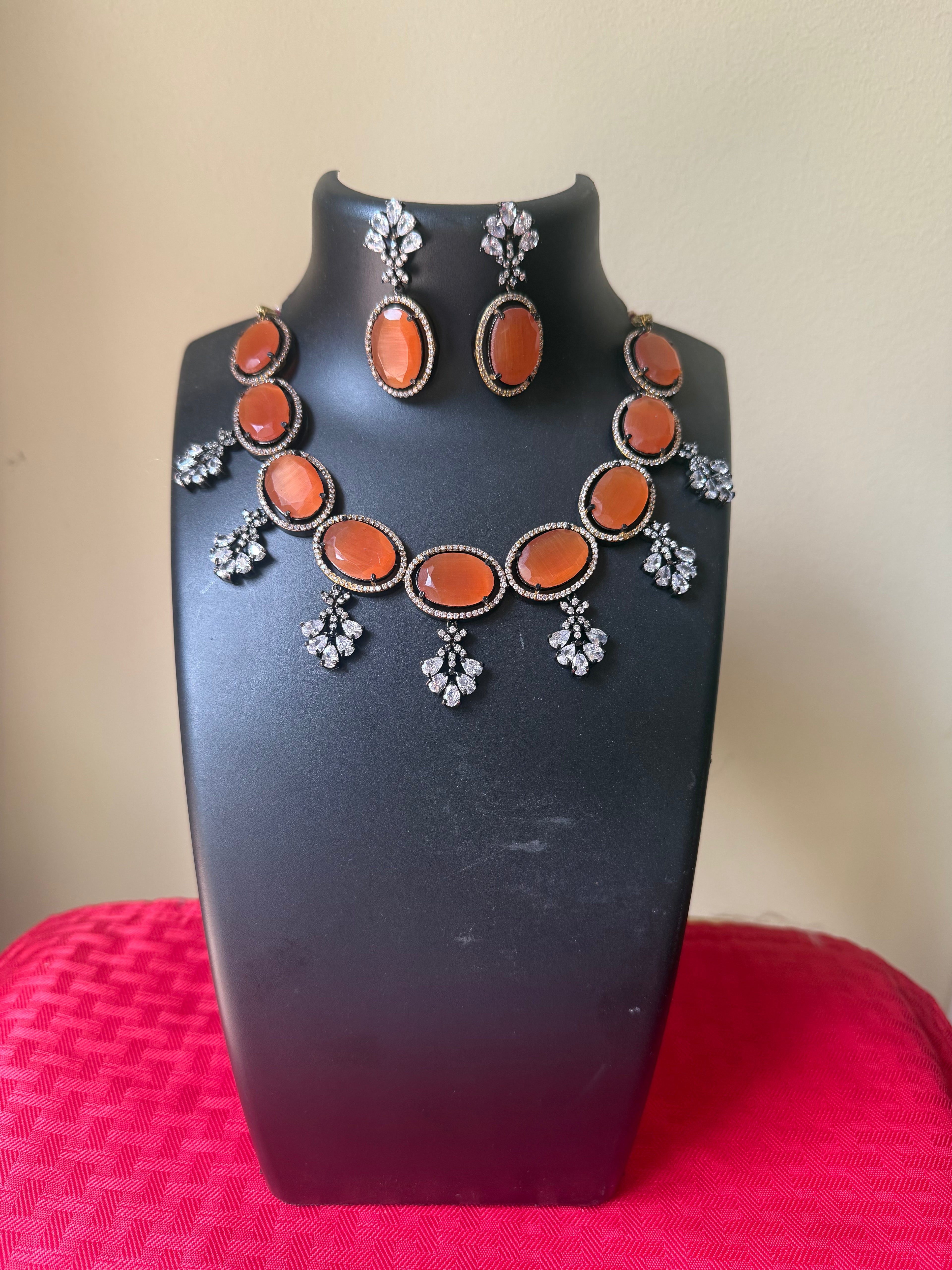Orange black finish cz diamond necklace