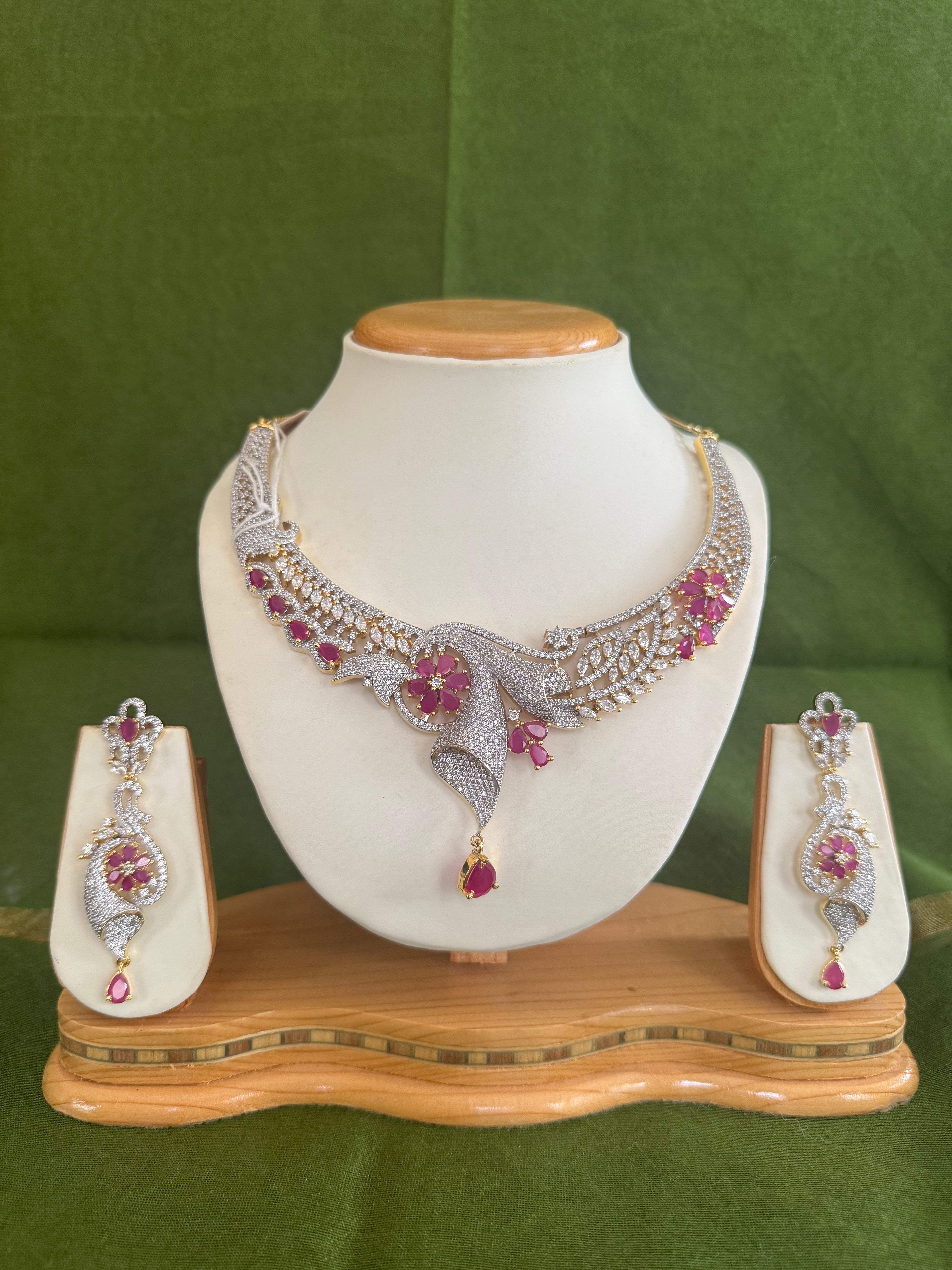 Ruby red cz diamond necklace