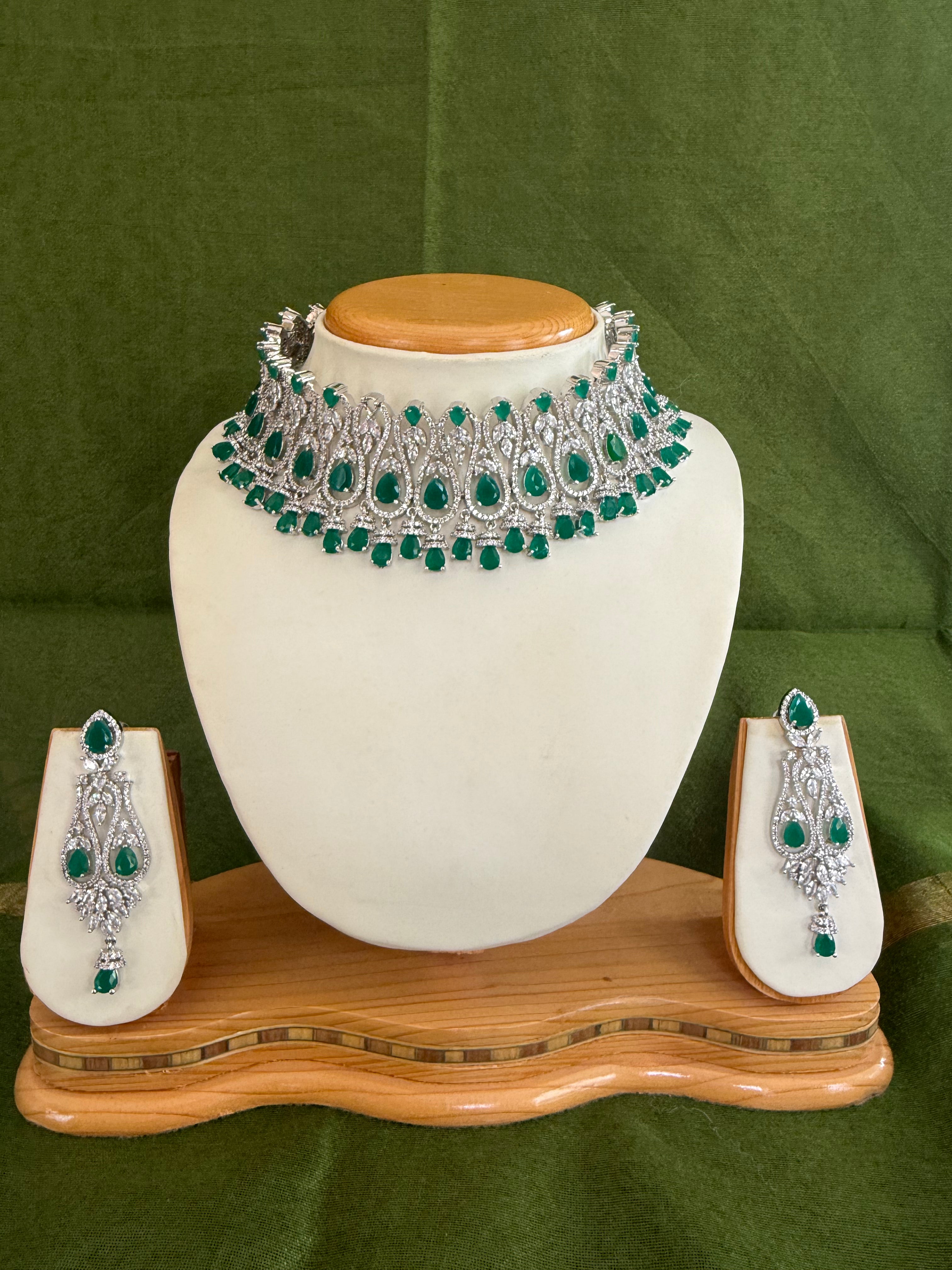 Emerald green cz diamond necklace