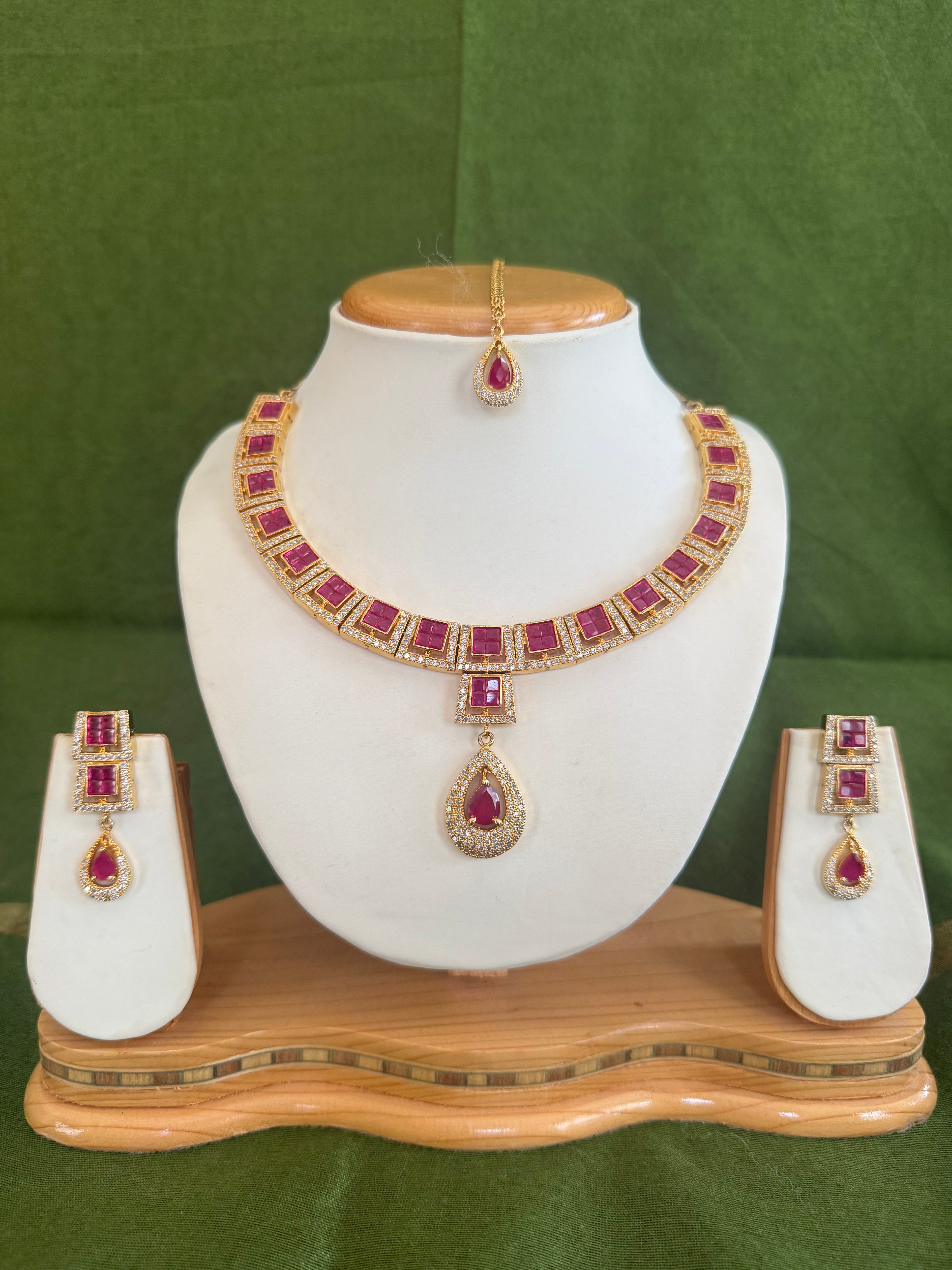 Ruby red cz diamond necklace